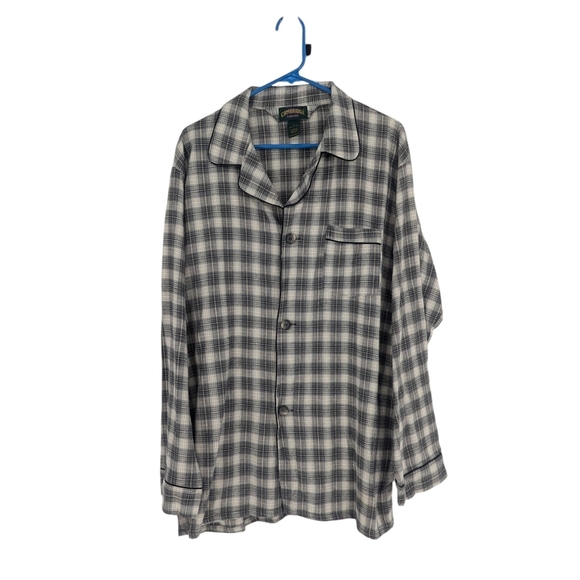 Men's Cambridge Plaid Button Down Flannel Sleep Shirt Gray Size L casual 90s - Picture 1 of 5